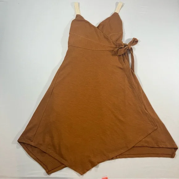 Anthro Akemi Kin Rust Wrap Midi Dress Tie Waist A-Line Boho - Picture 4 of 8